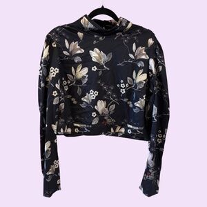 GUESS Black Floral Long Sleeve Mock Neck Top XL